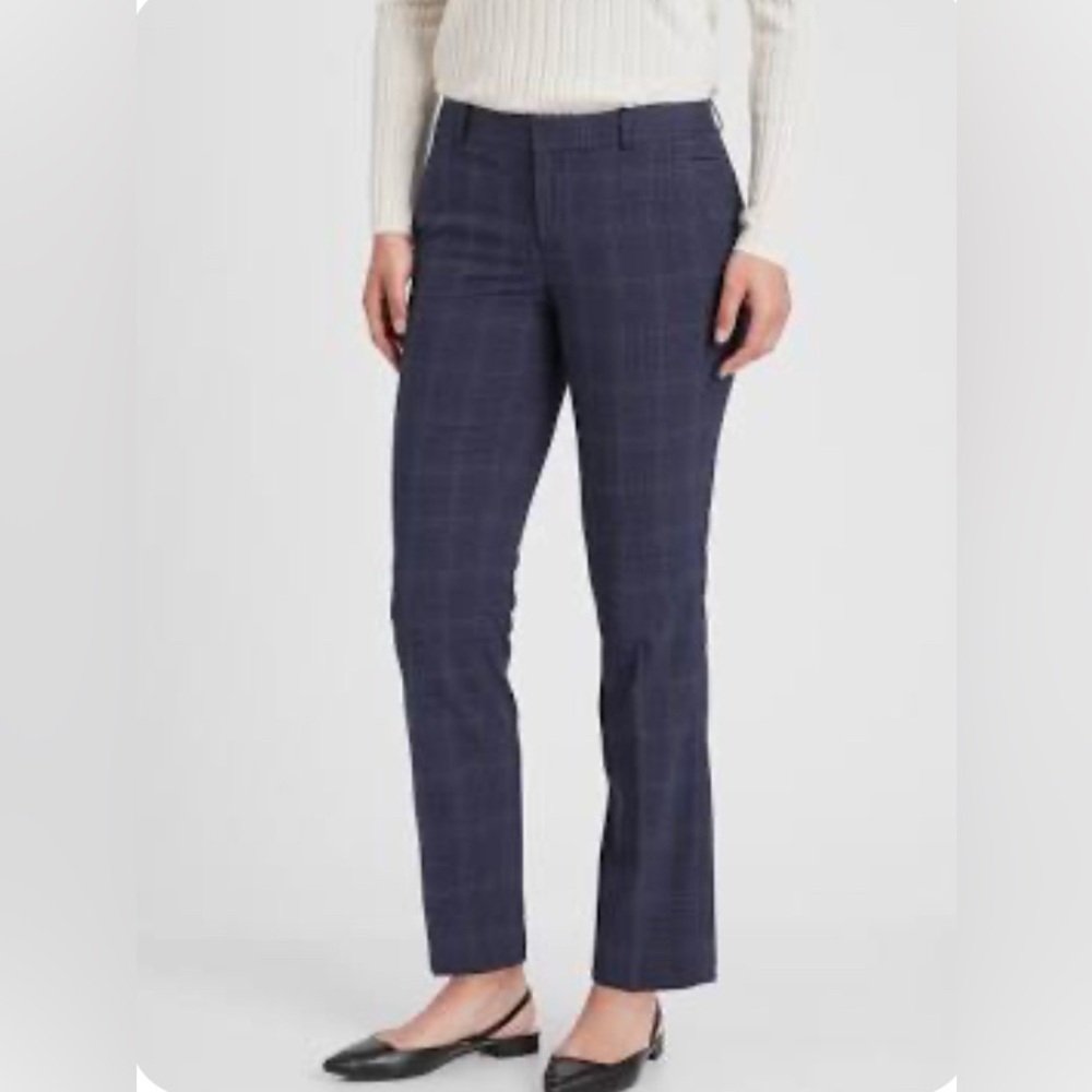 Banana Republic NEW Ryan Women’s Navy Blue Plaid Slim Straight Leg Pants Trouser - Picture 15 of 15